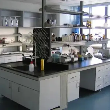 Chemical analysis laboratory bench and glassware