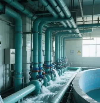 Industrial piping and treatment area used to represent fluoride-reduction pretreatment