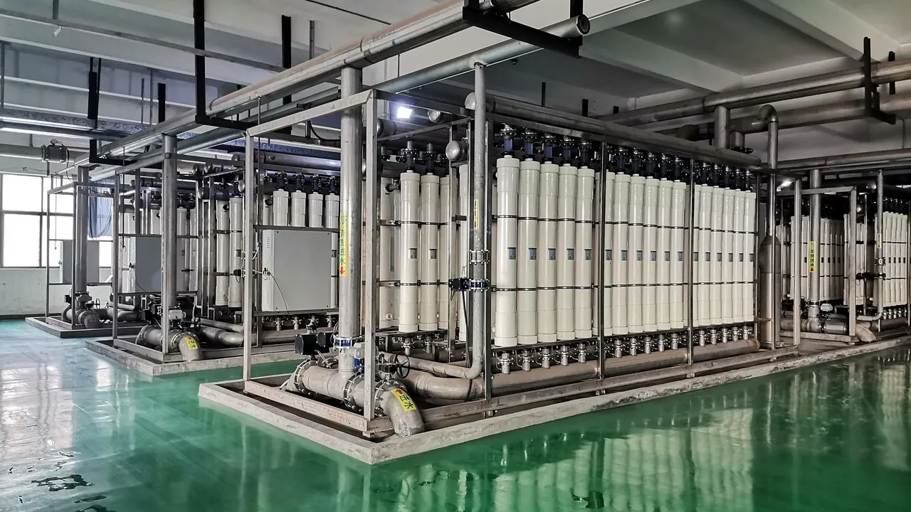 Membrane system assembly with skid frames, membrane modules and stainless-steel process piping