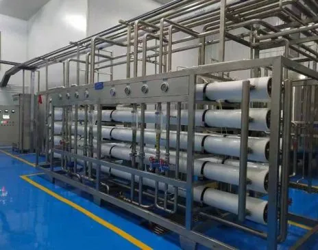 Long-frame industrial RO rack with horizontal membrane housings and stainless-steel pipework