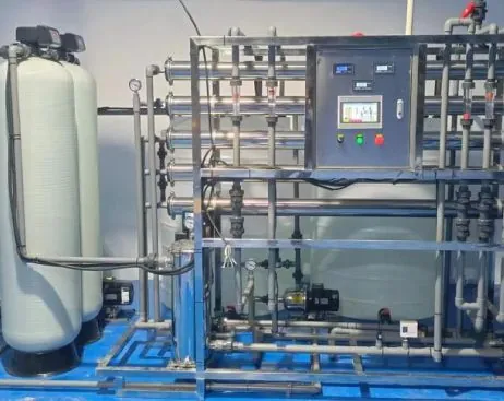 Industrial RO skid with stainless-steel control cabinet, membrane housings, pumps and instruments