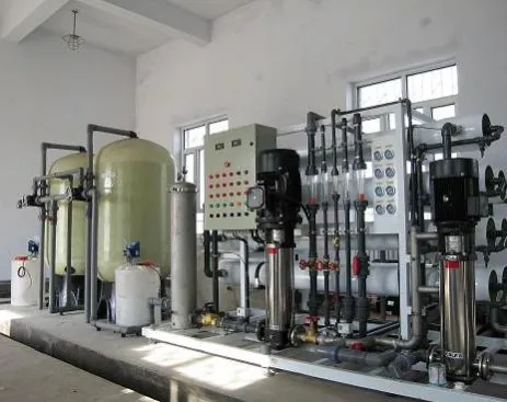 Pretreatment vessels, pumps, control panel, membrane housings and piping used as laboratory-water reference configuration imagery