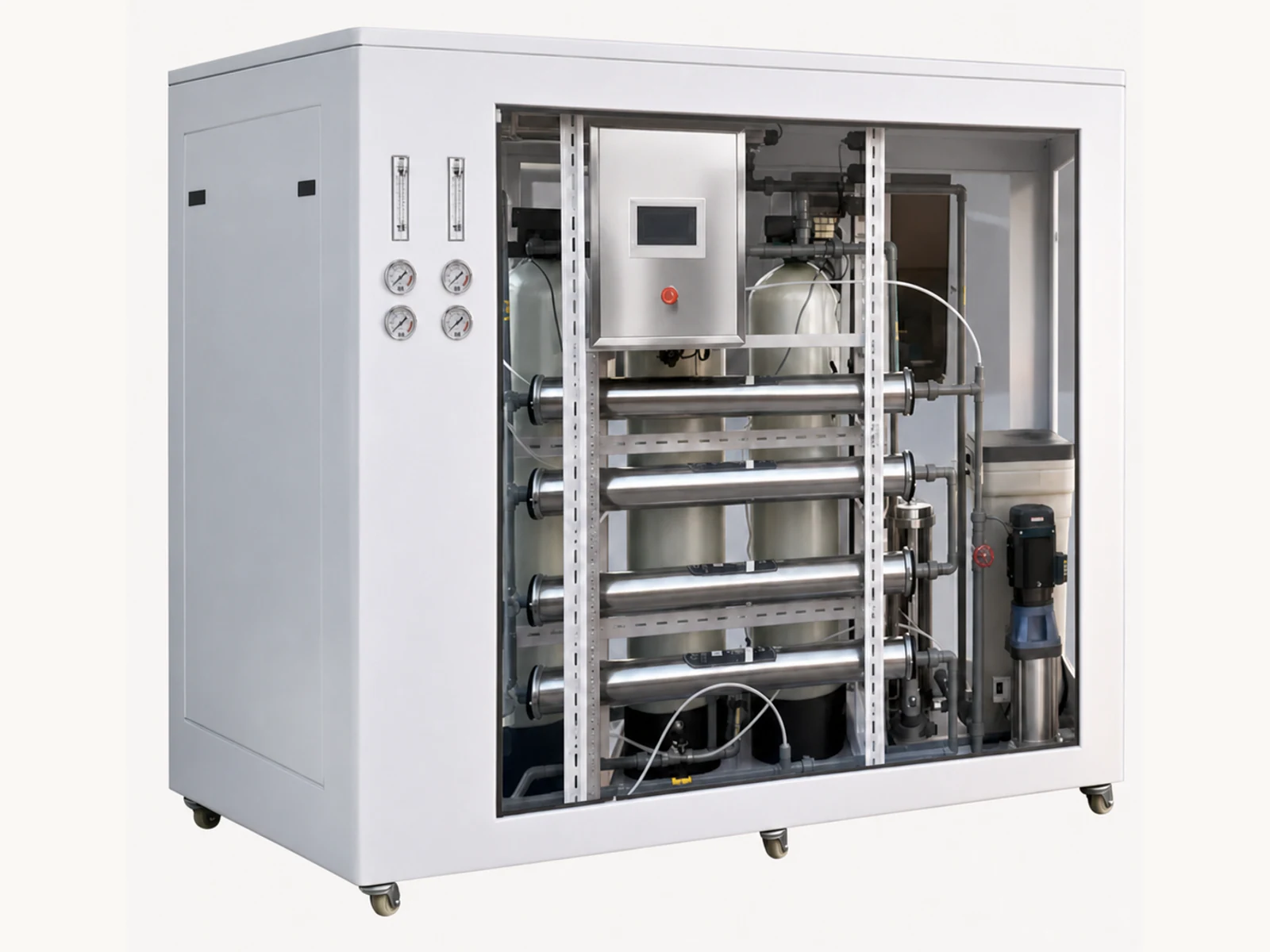 Unbranded compact enclosed commercial reverse osmosis system